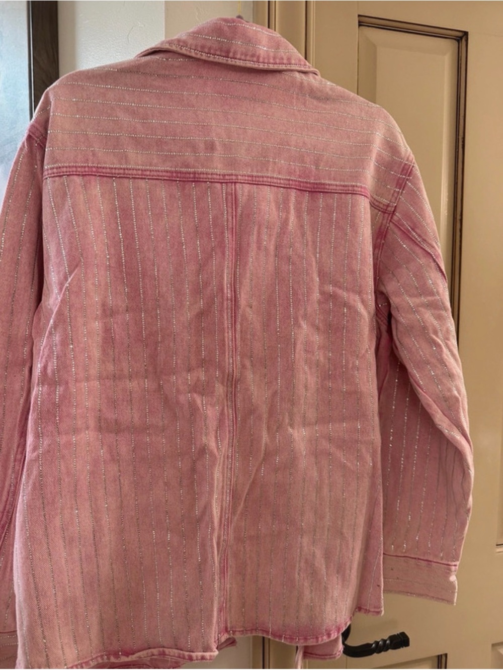 Pink Embellished Rhinestone Denim Jacket - Picture 5 of 7